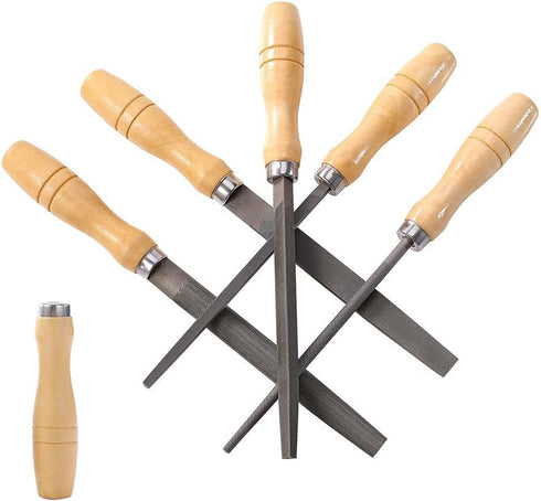 High Carbon Steel File Set with Wooden Handles Rasp File for Metal, Wood, Plastic, 5 Pieces...