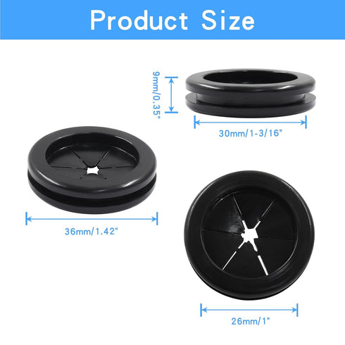 4pcs 1-3/16 (30mm) Inch Black Double Sided Desk Hole Grommets, Six-Petaled Rubber Cable Cord Organizer, Desk Hole Cover Wire Hole Insert for Home ...