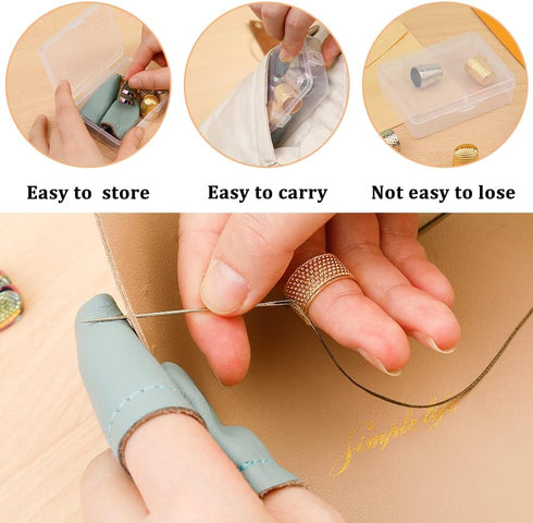 10pcs Hand-Working Sewing Thimble, Metal Finger Shield Ring, Leather Coin Finger Protectors, Sewing Thimble Rings Cap Metal Shield for Knitting Qu...