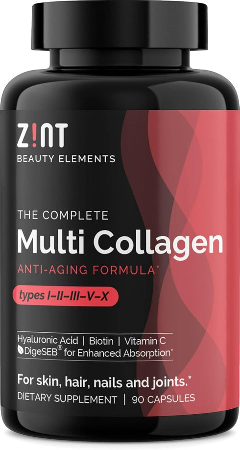 Zint Multi Collagen Pills - Collagen Supplements for Hair, Skin, Nails & Joint Health - Hydrolyzed Collagen Supplement with Type I, II, III, V, X ...