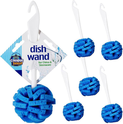 Dish Wand China Scrubbing Sponge by Compac Home, Cleans Dishes and Glassware Effectively, Unique Round Ball Shape for All-Around Cleaning, Flexibl...