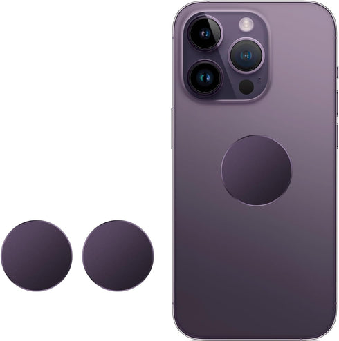 Metal Ring Plate for Phone Mount Car Holder Metal Stickers Plate Phone Magnet (Compatible with Magnetic Mounts) 1.26" Frosted Round, Purple 2 Pack...