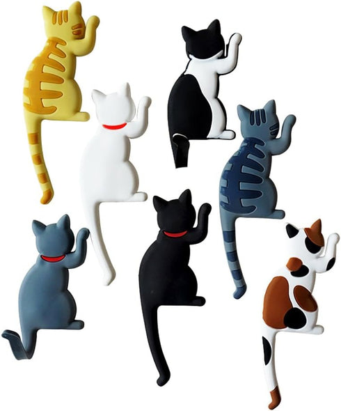 Cute Multifunction Cat Magnetic Refrigerator Sticker Fridge Magnet Hanging Hook 2 in 1 Gray cat/Black white cat/Yellow striped cat/Gray Yellow str...