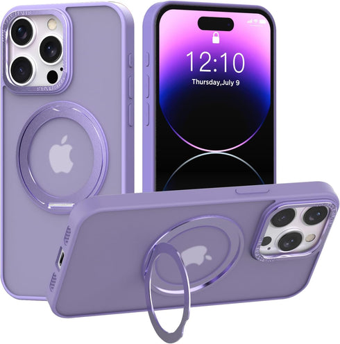 360° Rotatable Magnetic Ring Stand for iPhone 15 Pro Max Case Magsafe, Shockproof Protective Slim Translucent Back iPhone 15 Promax Case for Men W...