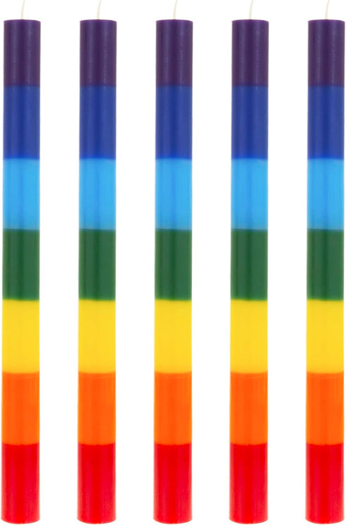 Mega Candles 5 pcs Unscented Multi Color Straight Taper Chakra Candles, Hand Poured Premium Wax Candle 12 Inch x 1 Inch, 100% Cotton Wick, Positiv...