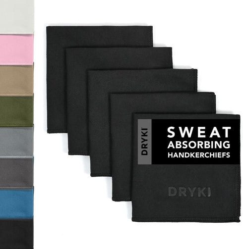 Sweat Absorbing Handkerchiefs - The Original Sport Microfiber Hankies for Wicking Sweat from Hands, Face, Body (Classic Black, 5 pack)...