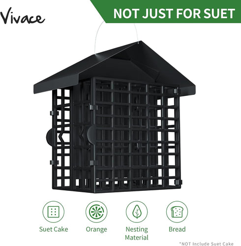 Suet Feeder, Vivace Suet Feeder with 2 Suet Cages, Metal Roof Covered Suet Bird Feeder Hanging Wild Bird Feeders Suet Holder Rust Proof Suet Cake ...