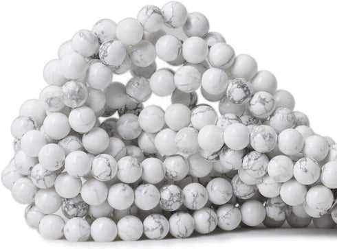 8mm 45PCS Natural White Howlite Gemstone Round Loose Stone Beads for Jewelry Making DIY Crafts Design 1 Strand 15"...