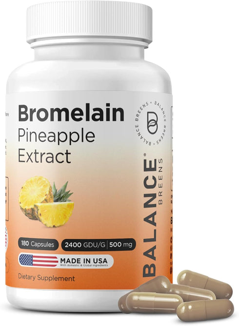 Balancebreens Bromelain 500mg Capsules – 2400 GDU Pineapple Extract Supplement for Joint Support, Natural Swelling Support, and Healthy Digestion ...