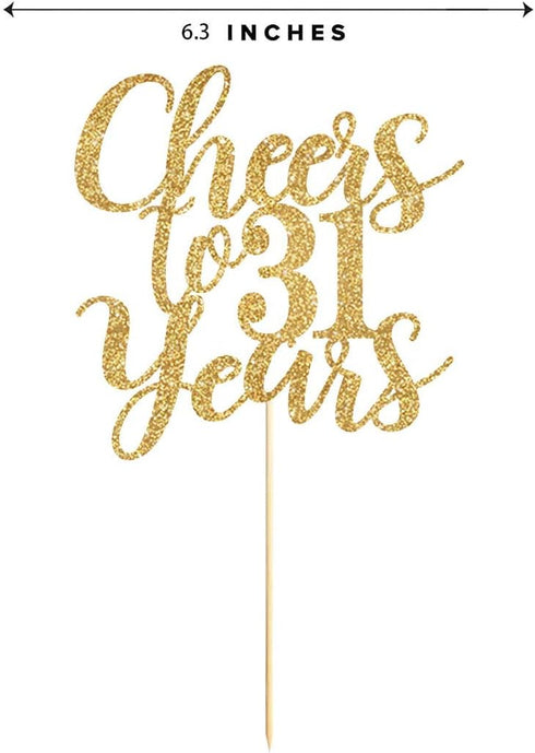 Gold Glitter Cheers to 31 years cake topper, Gold Happy 31st Birthday Cake Topper, Birthday Party Decorations, Supplies...
