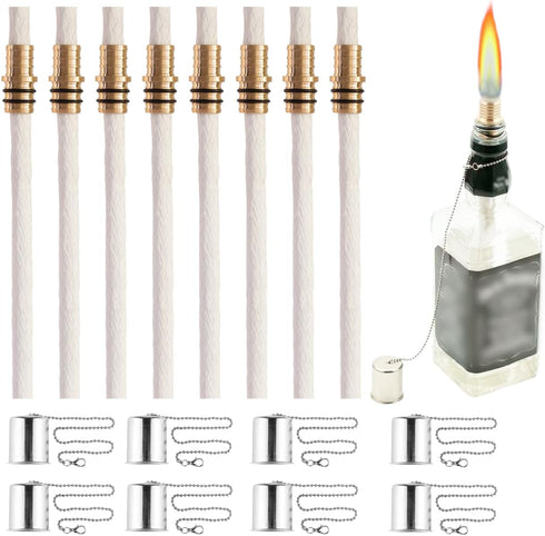 Wine Bottle Torch Kit 8 Pack, Includes 8 Long Life Torch Wicks, Lamp Cover & Brass Wick Mount(13.7 Inch,Bottle not Included)...