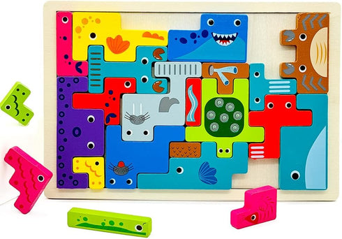 Wooden Blocks Puzzle Russian Blocks for Kids Age 3 4 5 Years Old, Children's Puzzle Game Board Learning Education Montessori Toddler Puzzle Wooden...