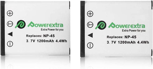 Powerextra 2 x NP-45 NP-45A NP-45B NP-45S Battery Compatible with Fujifilm INSTAX Mini 90, FinePix XP20 XP22 XP30 XP50 XP60 XP70 XP80 XP90 XP120 X...