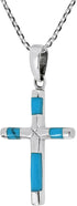AeraVida Elegant X Cross Simulated Turquoise Inlay .925 Sterling Silver Pendant Necklace...