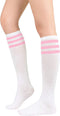 New Womens Athletic Socks Outdoor Sport Socks Knee High Stockings Casual Stripes Tube Socks 1 Pack White Pink...