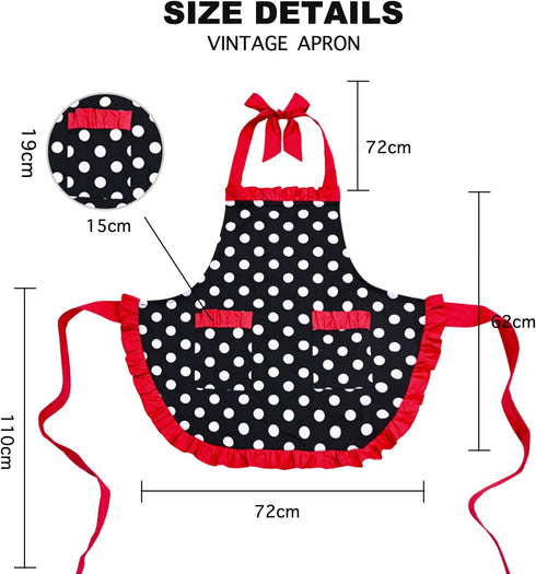 Violet Mist Vintage Apron for Women with Pockets - Cute Polka Dot Retro Stylish Apron, Red...