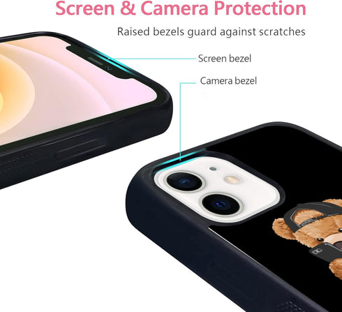 FANXI Stylish Bear Phone Case for iPhone 12/12 Pro 6.1 Inch - Shockproof Protective Cute Cool Bear Phone Case Designed for iPhone 12/12 Case for M...