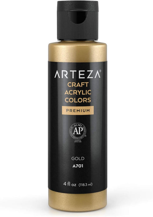 ARTEZA Craft Acrylic Paint, A701 Gold, 4fl oz (118 ml) Bottles, Water-Based, Blendable, Matte Acrylic Paints for Art & DIY Outdoor Projects on Gla...