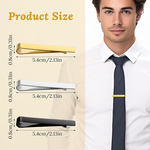 3Pcs Black Silver Gold Classic Tie Clips, Stainless Steel Necktie Tie Bar Pinch Suitable for Men Wedding Anniversary Business Father's Day Gifts...