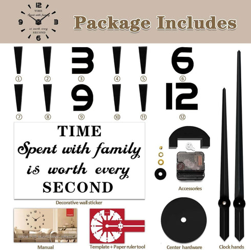 VANGOLD Wall Clock Oversized Wall Clocks for Living Room Decor, Decorative Wall Clocks Battery Operated (Black Home Decoration)...