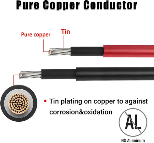 10 AWG Solar Extension Cable 8FT Black + 8FT Red, Ultra Solar Panel Wire Male to Female Tinned Copper Wire for Solar Panel, Automotive, RV, Boat, ...