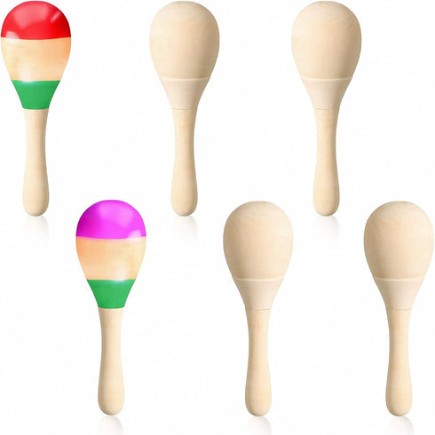 Leitee 6 Pcs DIY Mini Wooden Maracas Rattles Egg Shaker Kids Musical Party Favor Baby Shaker Sand Hammer Toy, Assorted Designs, Maracas for Kids, ...
