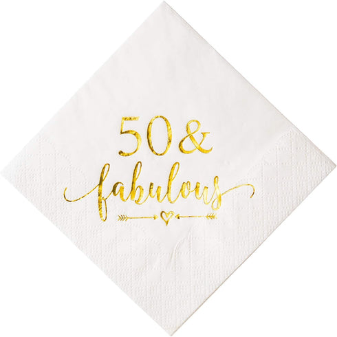 Crisky 50 and Fabulous Cocktail Napkins Gold for Women 50th Birthday Decorations, 50th Birthday Bevergae Dessert Table Supplies, 50Pcs, 3-Ply...