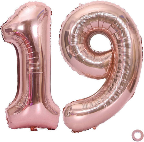 Juland Rose Gold Number Balloons Large Foil Mylar Balloons 40 Inch Giant Jumbo Number Balloons for Birthday Party Decorations 19...