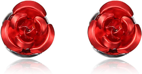 Fuqimanman2020 3pcs Red Rose Flower Pendant Y Necklace Dangle Earrings Bracelets Set for Women Bride Wedding Mother’s Day Gifts Aesthetic Jewelry...