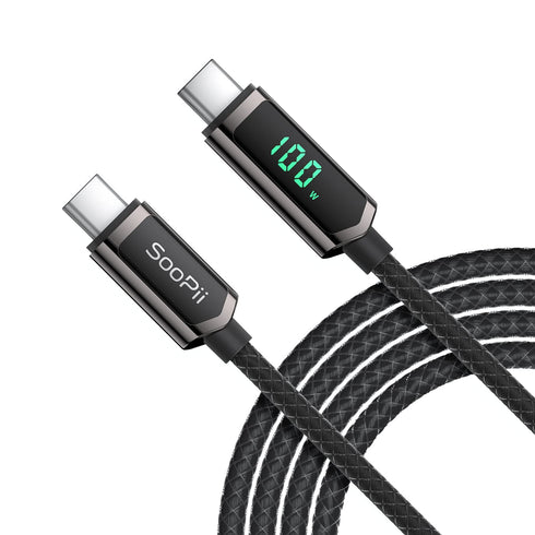 SOOPII USB C to USB C Cable, 10FT 100W PD Fast Charging USB C Cable, Nylon Braided Type-C Cable with LED Display for lPhone 15/15 Pro/15 Plus, Mac...