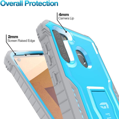FITO for Samsung Galaxy A21 Case, Dual Layer Shockproof Heavy Duty Case with Screen Protector for Samsung A21 Phone, Built-in Kickstand (Blue)...
