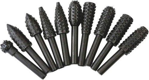 10pc 1/8''(3mm) Shank Carbon Steel Rotary Burr Rasp Set Wood Carving File Rasp Drill Bits for DIY Woodworking Wood Carving Polishing Grinding Engr...