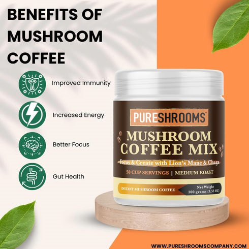 Focus & Create Adaptogenic Instant Mushroom Coffee – 50?Serve Pack with Lion’s Mane & Chaga – Brain, Focus & Immune Support (100g)...