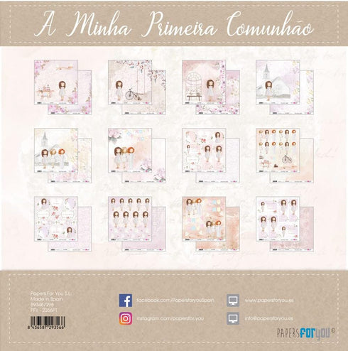 Papers For You - Scrapbooking Paper Kit in Portuguese | "A Day of Illusion Brown Haired Girl" Collection | Includes 12 Double Sided Papers with Va...