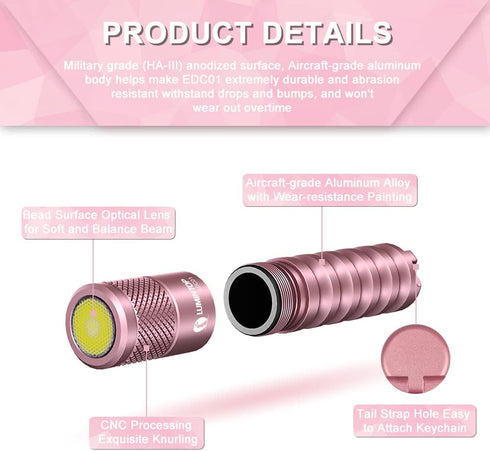LUMINTOP EDC01 Pink Keychain Flashlight 120 lumen AAA Flashlight 32 Hours Long Lasting IPX-8 Waterproof EDC light for Everday...