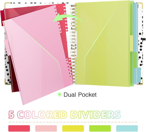 Spiral Binder Organizer with 5-Tab Dividers, Clipboard Portfolio with Storage Pockets for School Office Supplies, Nurse, Teacher, Resume, A5 Folde...