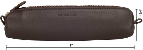 Italy Zippered Fountain Ballpoint Rollerball Pens and Pencils Case Holder Pouch Genuine Full Grain Soft Nappa Leather (Nappa Brown)...
