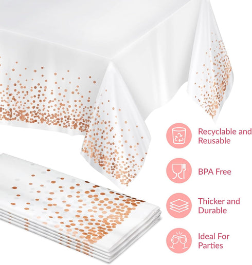 Prestee Rose Gold Plastic Table Cloth Disposable, 4 Pack - 54x108 Inch Rectangle Tablecloths for Wedding and Party - Heavy-Duty, Waterproof Table ...