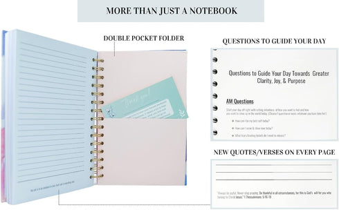 Small Spiral Notebook- Hardcover Journal for Women- Gratitude Journal with Reflection Questions- 200 Lined Pages with Quotes & Scripture- Prayer J...