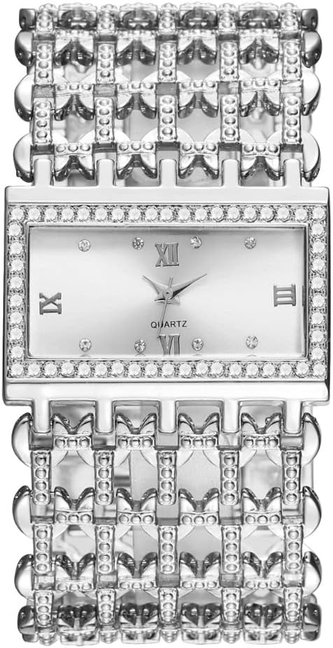 Weicam Women Girls Luxury Crystal Square Dial Hollow Bangle Bracelet Analog Quartz Wrist Watch...