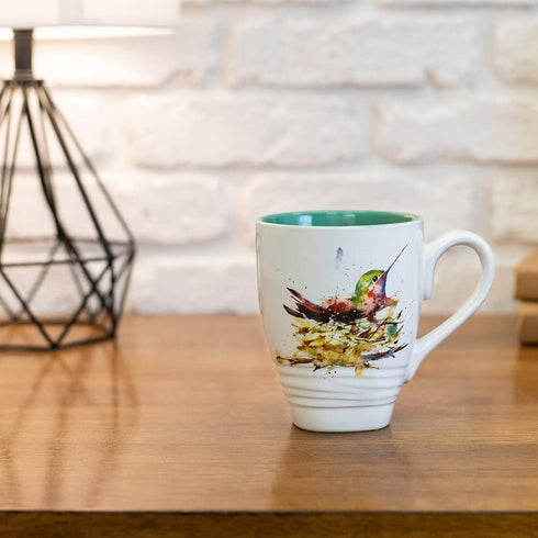 DEMDACO Dean Crouser Watercolor 16 Ounce Glossy Ceramic Stoneware Bird Mug with Easy Grip Handle (Hummingbird Nest)...