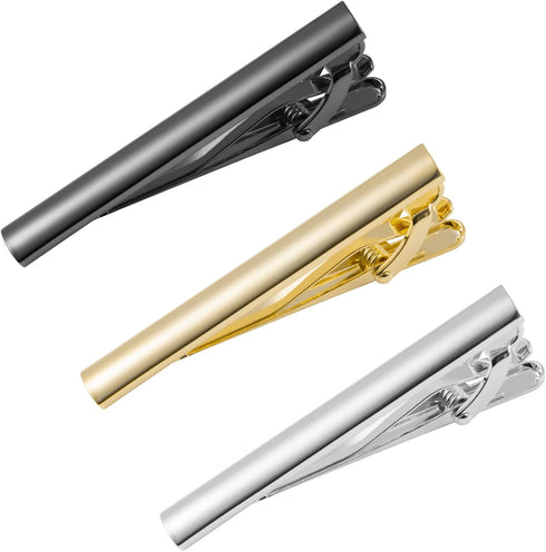Mens Tie Bar Clip 2.1 Inch, Silver-tone, Black, Gray...