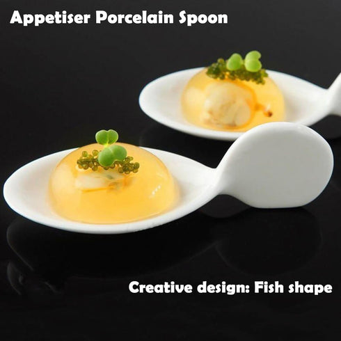 10Pcs Porcelain Tasting Spoons,Caviar Spoons,Sample Spoons for Tasting,4inch Fish Shape Appetizer Plates,Dishwasher Safety,Dessert Tasting Spoons,...
