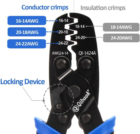 Qibaok Open Barrel Terminal Crimper Plier Tool for Molex Style DELPHI AMP TYCO Crimping Terminals 24-14 AWG...