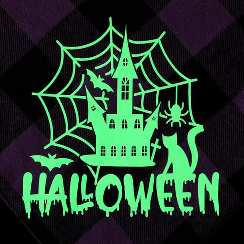 Glow in The Dark Halloween Dog Bandana Scarf, 2 Pack Holiday Fall Dog Bandanas Plaid Triangle Reversible Scarves Bibs for Small Medium Large Dogs ...