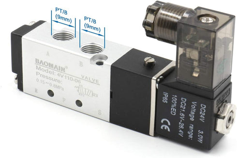 Baomain Pneumatic Solenoid Air Valve 4V110-06 DC24V 5 Way 2 Position PT1/8" Internally Piloted Acting Type Single Electrical Control...