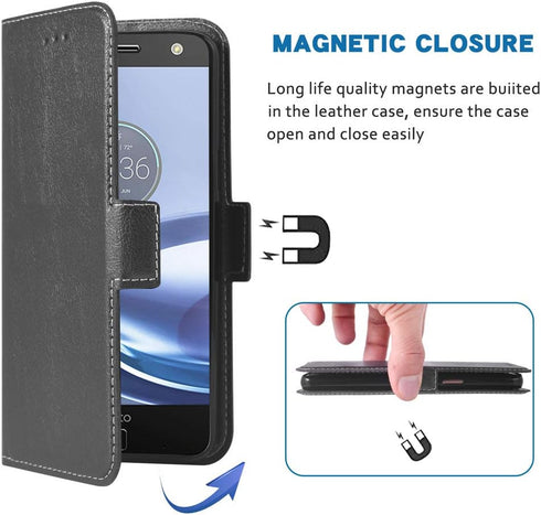 Phone Case for Moto Z Force Folio Flip Wallet Case,PU Leather Credit Card Holder Slots Full Body Protection Kickstand Hard Hybrid Protective Phone...