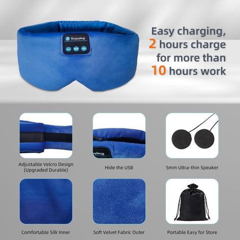 Sleep Headphones Bluetooth Eye Mask Soft Headband Headphones Blackout Sleep Mask Side Sleeper Wireless Sleep Headset Earbuds Speaker Microphone Tr...