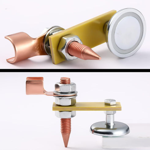2 Pack Magnetic Welding Support Ground Clamp Tools with 2 Conductive Rods, Welding Magnet Head Strong Magnetism Large Suction, Copper Tail Welding...