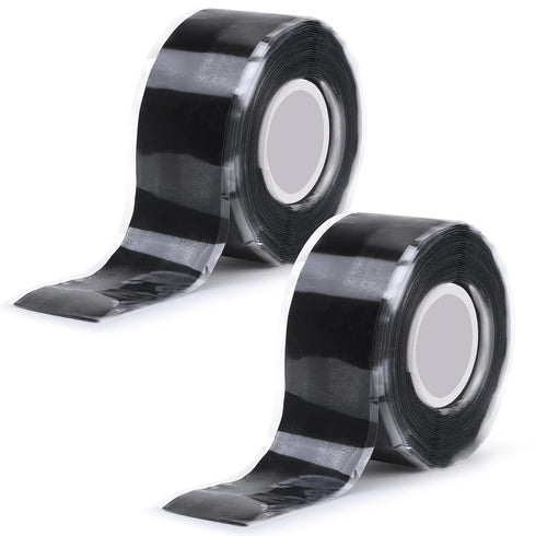 Black Self Fusing Silicone Tape, 2 PCS 1" X 11.8 Ft Silicone Rubber Rescue Tape for Pipe Hose Repair Plumbers Stop Leaking Waterproof Silicone Gri...
